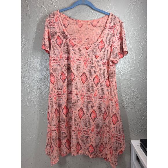 Fresh Produce Cotton Tunic Top Scoop Neck Neutral Ikat Bohemian Casual Sz Large - Picture 1 of 5